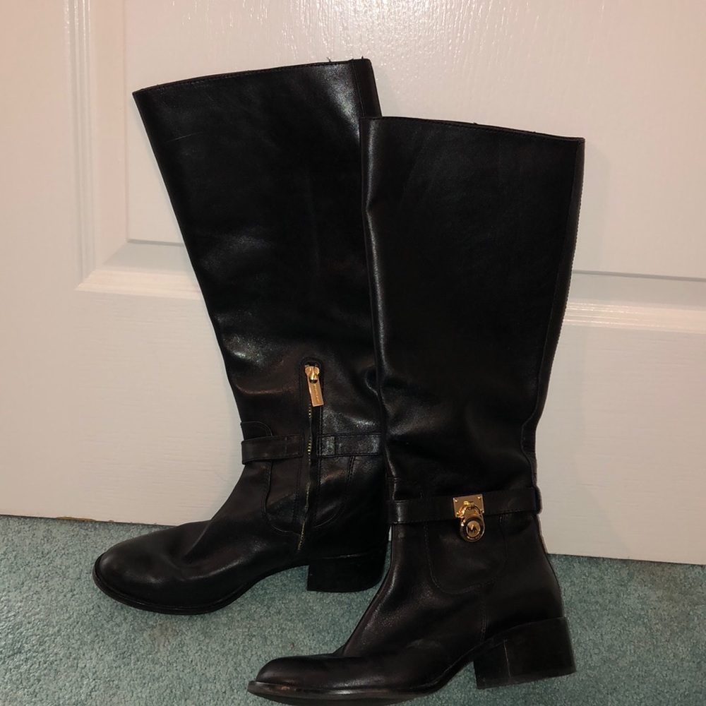 Michael Kors black riding books 1 inch heel